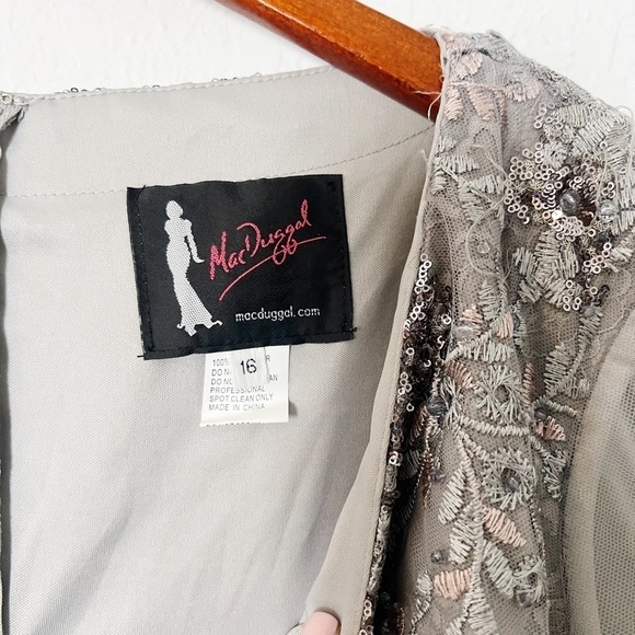 Mac Duggal Embellished V Neck Illusion Long Sleeve Gown - Picture 9 of 10